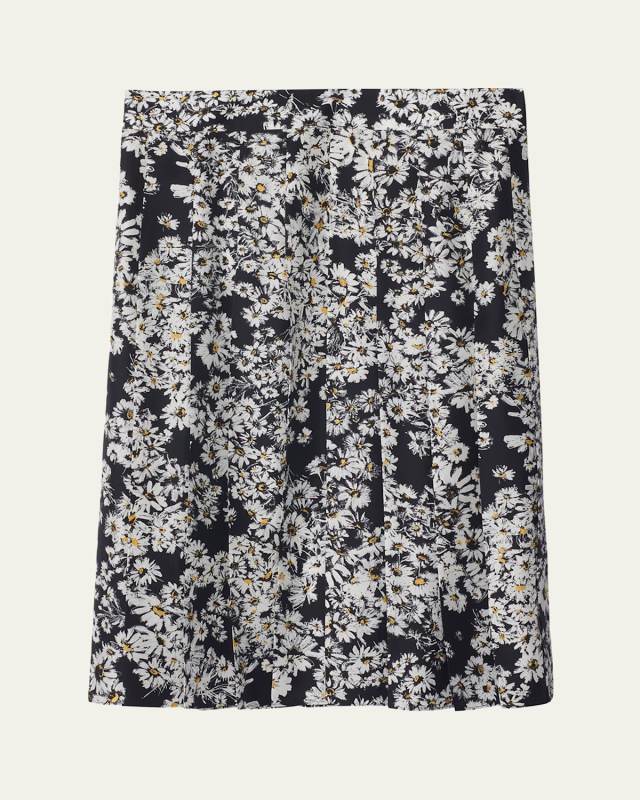 Flower Print Midi Silk Skirt